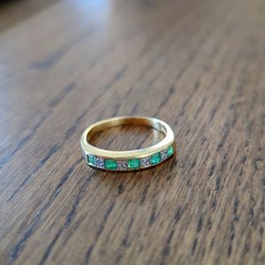 Antique vintage real emerald and diamond 14k gold ring